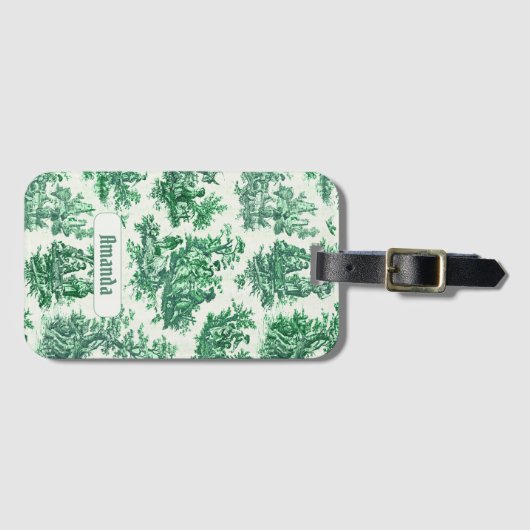 Vintages Blumengrün-Jouilmonogramm Gepäckanhänger (Vorderseite (Horizontal))