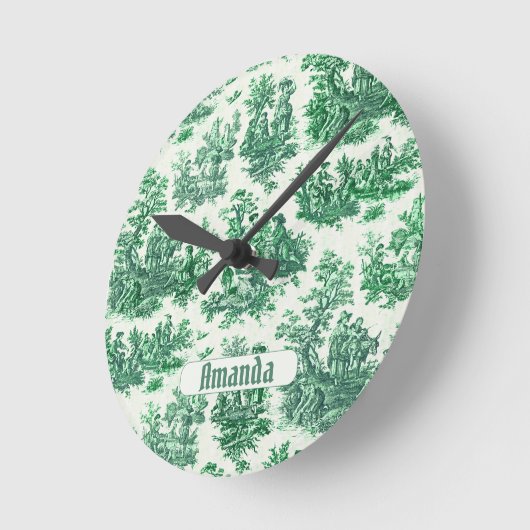 Vintages Blumengrün-Jouilmonogramm Runde Wanduhr (Winkel)