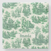 Vintages Blumengrün-Jouilmonogramm Steinuntersetzer (Vorderseite)