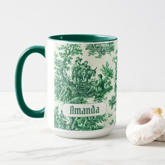 Vintages Blumengrün-Jouilmonogramm Tasse (Mit Donut)
