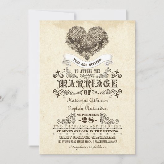 Vintages Blumenherz Einladungen (Vorderseite)