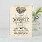 Vintages Blumenherz Einladungen (Stehend Vorderseite)