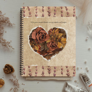 Vintages Blumenherz mit rustikal-braunen Rose Notizblock