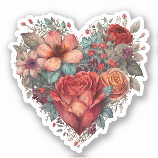 Vintages Blumenherzendesign Aufkleber (Vorderseite)