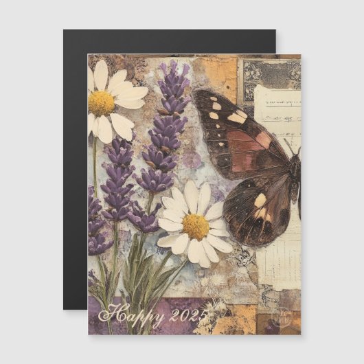 Vintages BlumenJunk-Journal 2025 Magnetkarte (Vorne/Hinten)