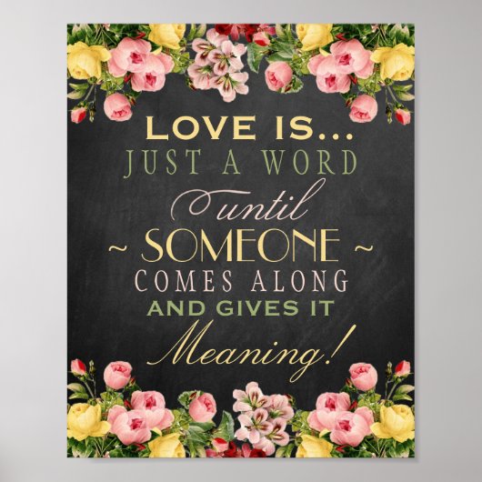 Vintages Blumenkhalkboard Hochzeitszeichen: Liebe  Poster (Vorne)