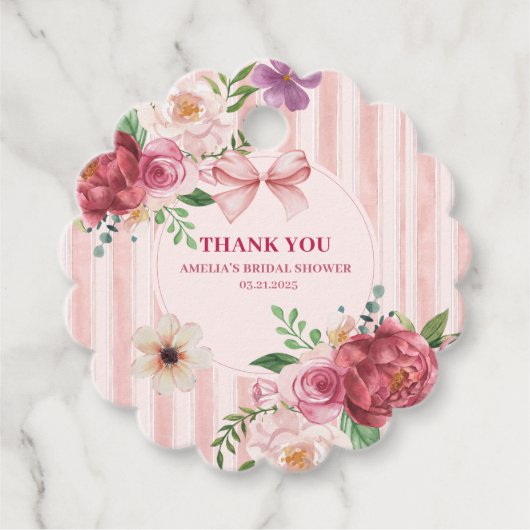 Vintages Blumenkochette Rosa Bugs Brautparty Geschenkanhänger (Vorderseite)