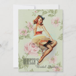 Vintages Blumenkohl-Button-up Girl Retro-Brautpart Einladung