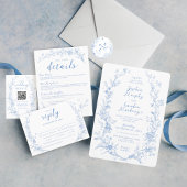 Vintages Blumenkraut Dusty Blue Hochzeitsfeier Einladung