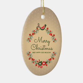 Vintages Blumenkraut Weihnachten Keramik Ornament