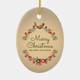 Vintages Blumenkraut Weihnachten Keramik Ornament