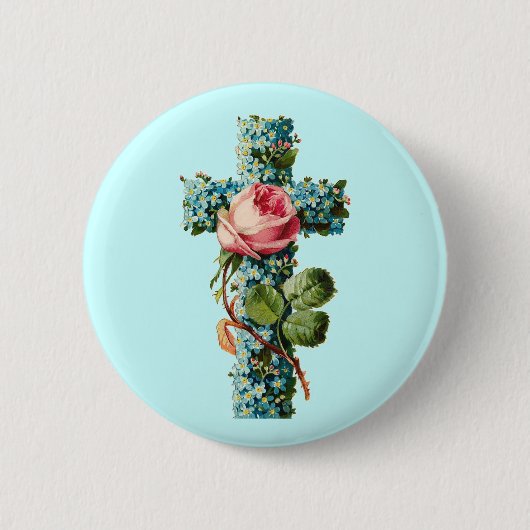 Vintages Blumenkreuz Button (Vorderseite)