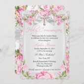 Vintages Blumenkreuz Erste Kommune Rosa Einladung (Vorne/Hinten)