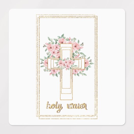 Vintages Blumenkreuz Heiligwasser Etiketten (Design 1)