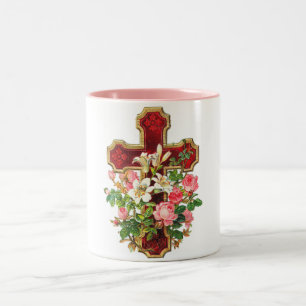Vintages Blumenkreuz Zweifarbige Tasse