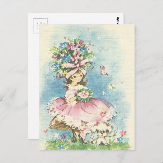 Vintages Blumenmädchen Postkarte (Vorne/Hinten)