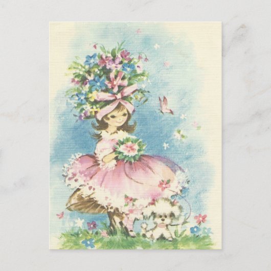Vintages Blumenmädchen Postkarte (Vorderseite)