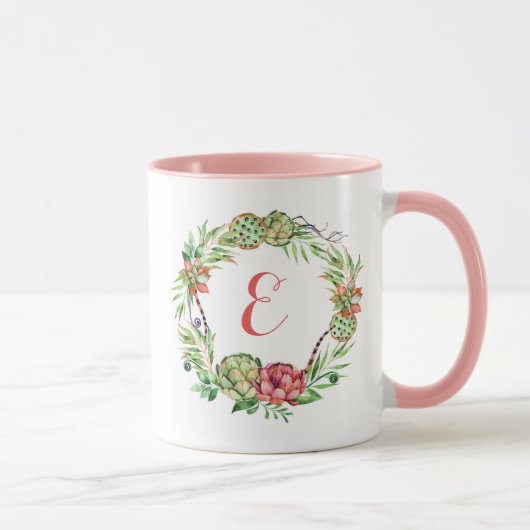 Vintages Blumenmonogramm hochzeitsucculent-| Tasse (Rechts)