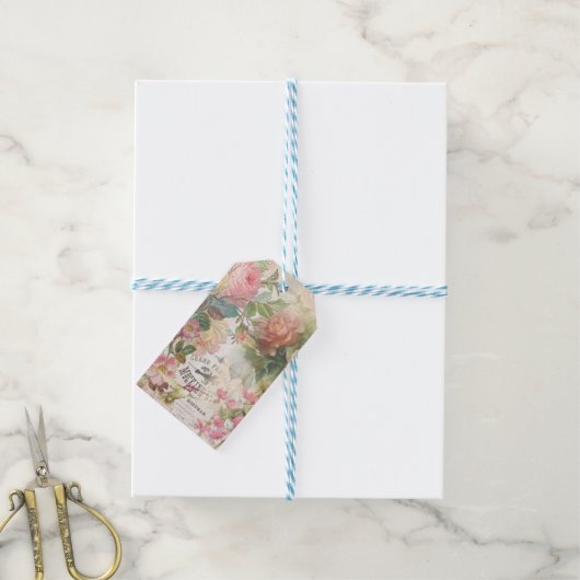 Vintages Blumenmoustierbuch Geschenkanhänger (Mit Garn)