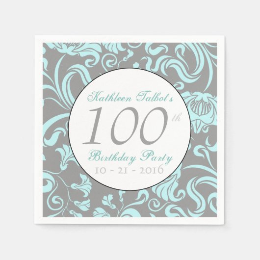 Vintages Blumenmuster 100. Geburtstagspapier Napki Serviette (Vorderseite)