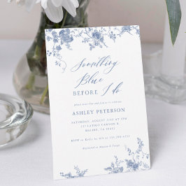Vintages Blumenmuster - Blaues Brautparty Einladung