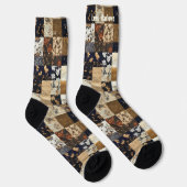 Vintages Blumenmuster - Custom Navy & Beige Socken (Rechts)