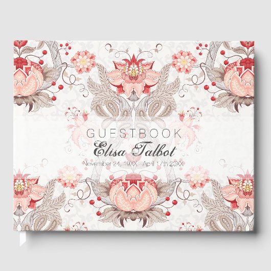 Vintages Blumenmuster Damask BegräbnisGästebuch Gästebuch (Vorderseite)