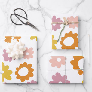 Vintages Blumenmuster der 1970er Jahre in Lavendel Geschenkpapier Set