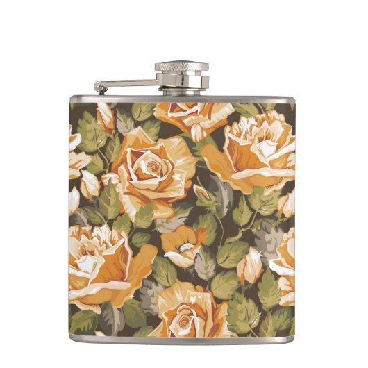 Vintages Blumenmuster der gelben Rosen Flachmann (Vorderseite)