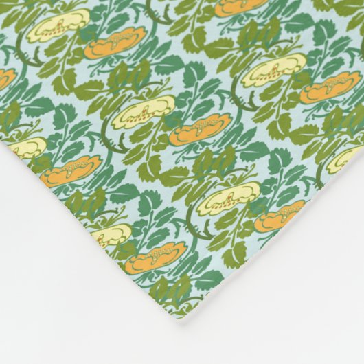 Vintages Blumenmuster der Grün- und Orangenbuttert Fleecedecke (Ecke)