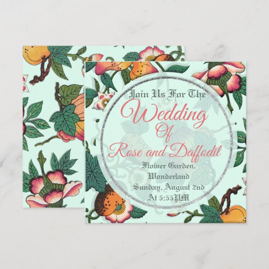 Vintages Blumenmuster Einladung (Vorne/Hinten)