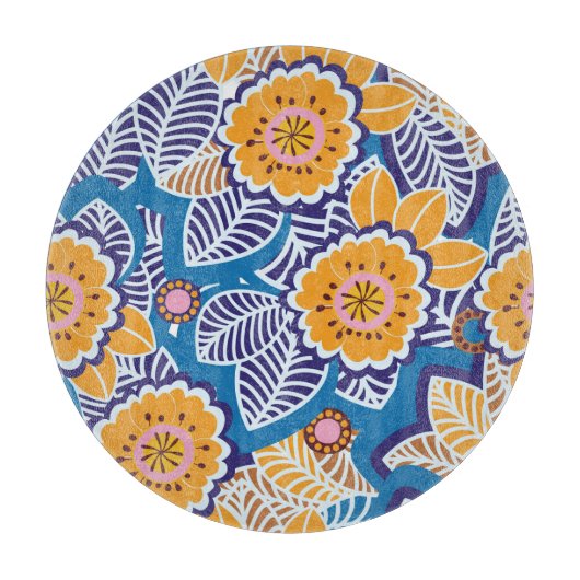 Vintages Blumenmuster: Elegantes Design Schneidebrett (Vorderseite)