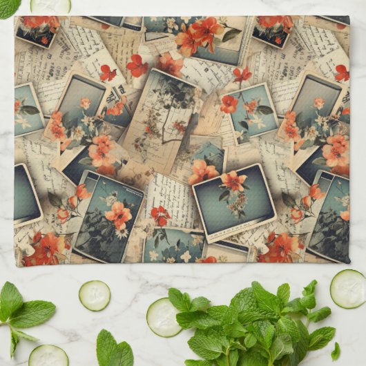 Vintages Blumenmuster Geschirrtuch (Gefaltet)