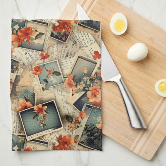 Vintages Blumenmuster Geschirrtuch (Viertel Falte)