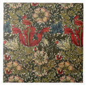 Vintages Blumenmuster Grün Blau Weiß Fliese (Vorderseite)