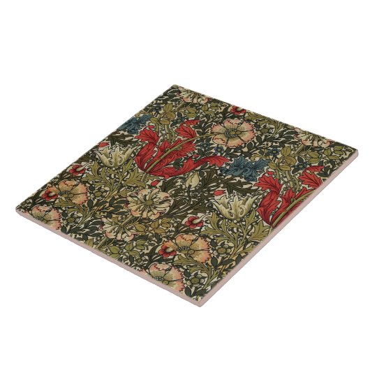 Vintages Blumenmuster Grün Blau Weiß Fliese (Seite)