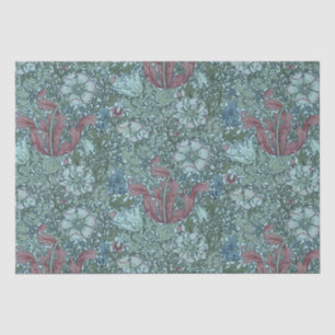 Vintages Blumenmuster Grün Blau Weiß Seidenpapier