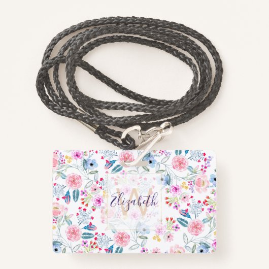 Vintages Blumenmuster Handfarbe Ausweis (Vorderseite mit Schlüsselband)