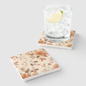 Vintages Blumenmuster in Orangenorange Steinuntersetzer (Seitenansicht)