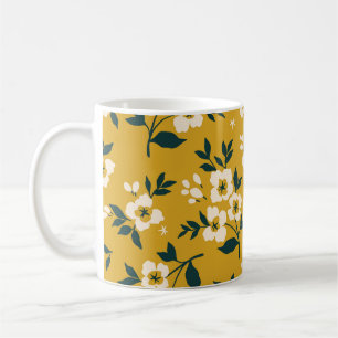 Vintages Blumenmuster, kleine weiße Blume. Kaffeetasse