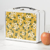 Vintages Blumenmuster, kleine weiße Blume. Metall Brotdose (Beispiel)