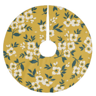 Vintages Blumenmuster, kleine weiße Blume. Polyester Weihnachtsbaumdecke