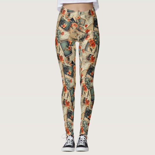 Vintages Blumenmuster Leggings (Vorderseite)
