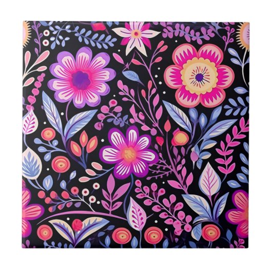 Vintages Blumenmuster Lila Blumen Shabby Chic Fliese (Vorderseite)