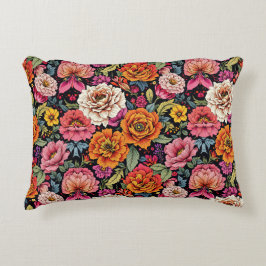 Vintages Blumenmuster mit fett schwarzen Farben Dekokissen