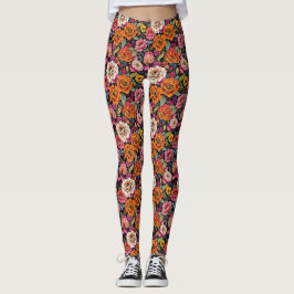 Vintages Blumenmuster mit fett schwarzen Farben Leggings