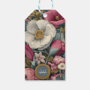 Vintages Blumenmuster mit Individuelle Name Geschenkanhänger