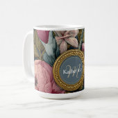 Vintages Blumenmuster mit Individuelle Name Kaffeetasse (Vorderseite Links)