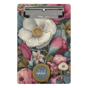 Vintages Blumenmuster mit Individuelle Name Mini Klemmbrett