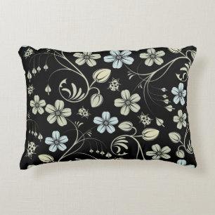 "Vintages Blumenmuster mit Ladybugs auf Black Bac Dekokissen
